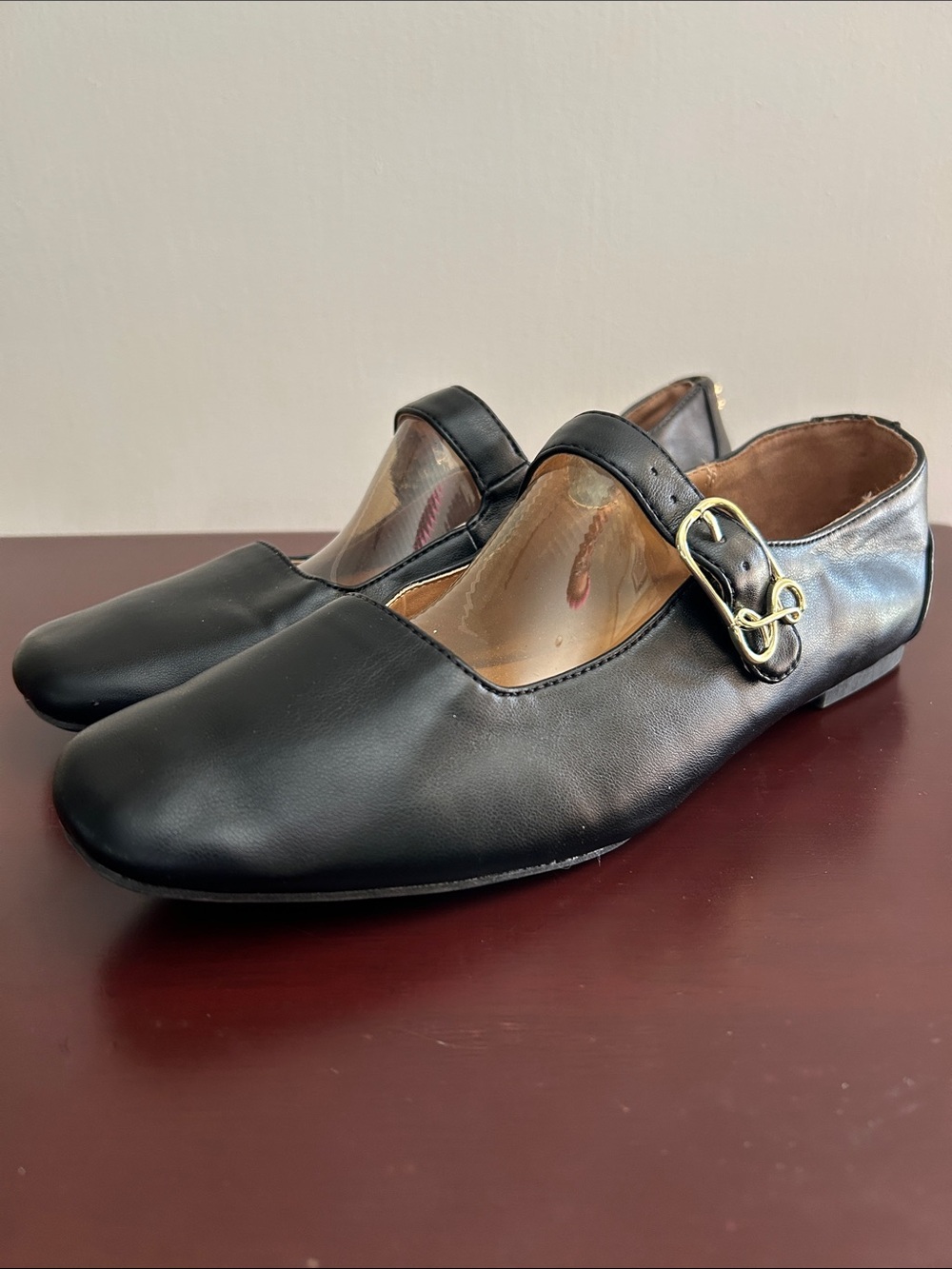 Sam & Libby Black Leather Fredi Mary Jane Square Toe Gold Buckle 9